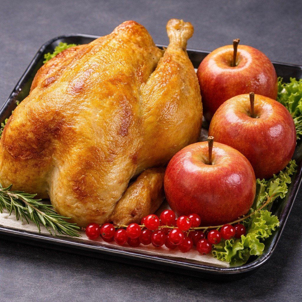 Šventinis marinuotas viščiukas su obuoliais