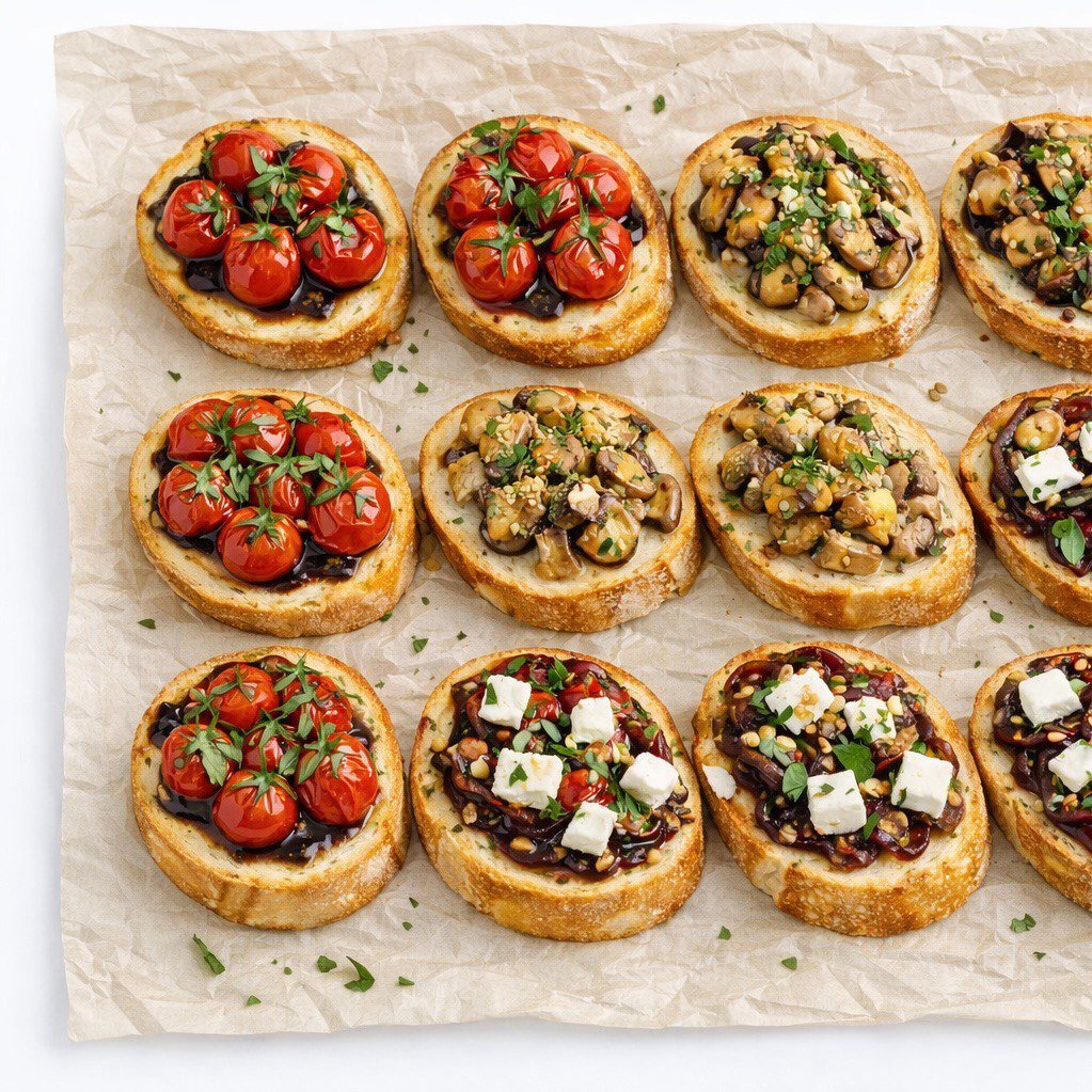 Vegetariskos brusketos triju skoniu